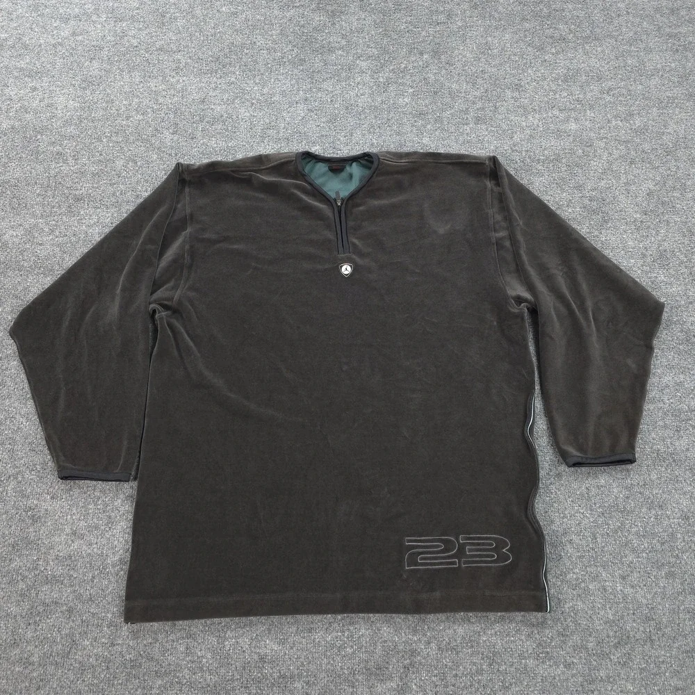 Vintage Jordan Sweatshirt Mens XL Black Velour 1/4 Zip Henley 23 Logo Basketball